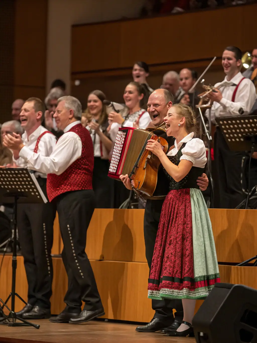 A captivating image of a traditional Yiddish music concert, featuring musicians playing klezmer instruments and an audience enjoying the performance.