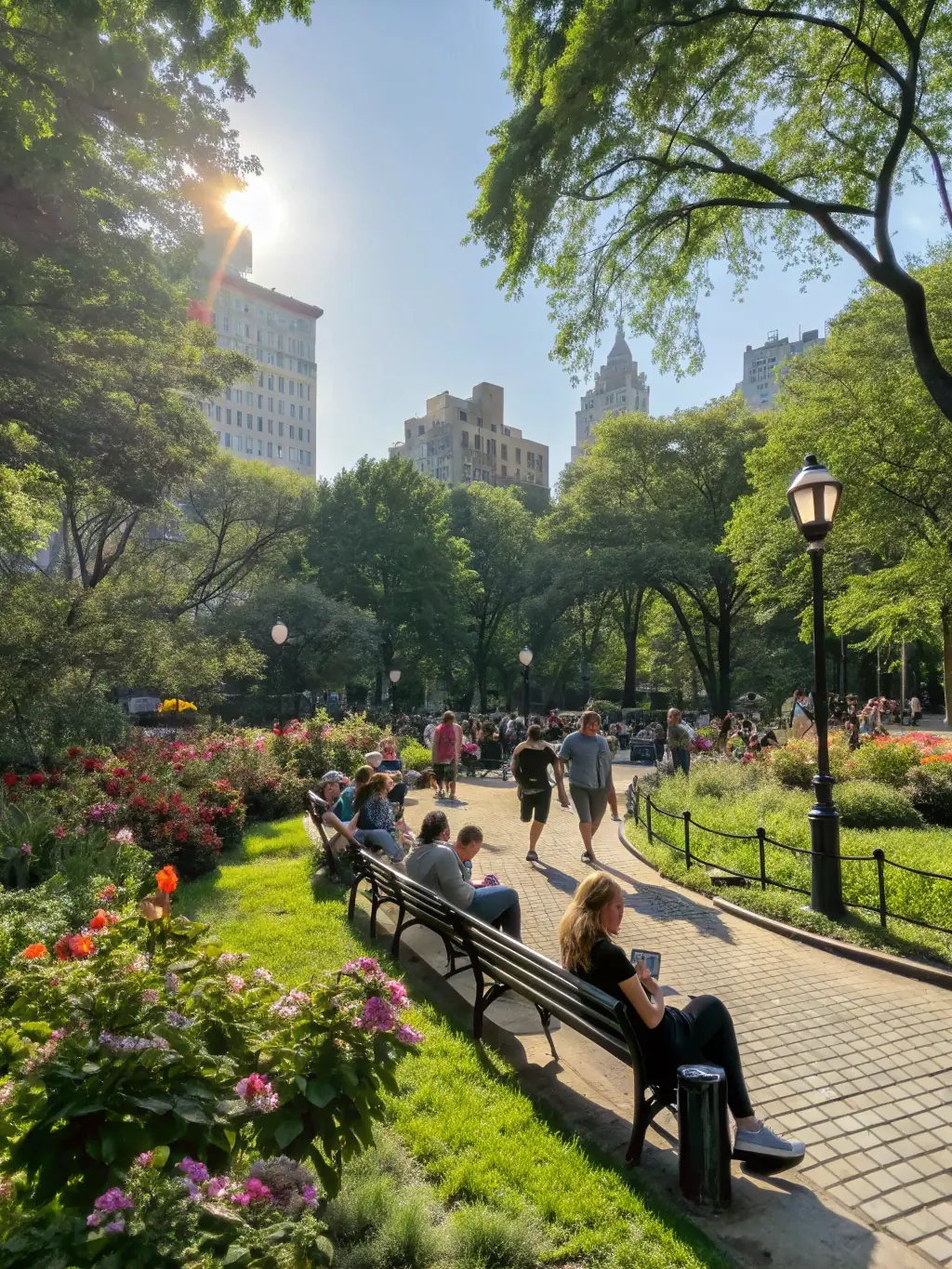 A diverse group of people enjoying a guided nature walk in a local park, emphasizing outdoor leisure and well-being.